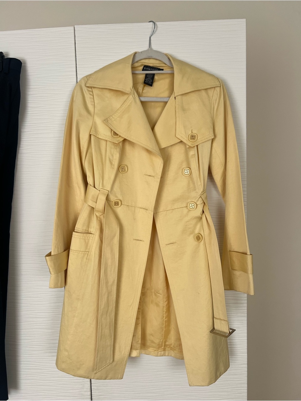 Rampage Soft Yellow Double-Breasted Trench Coat